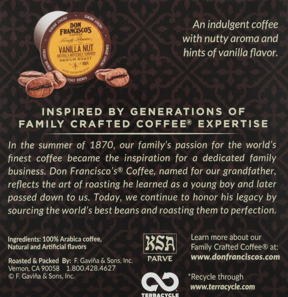 slide 6 of 16, Don Francisco's Coffee Family Reserve Vanilla Nut Coffee Single Serve Cups - 12 ct; 0.33 oz, 12 ct; 0.33 oz