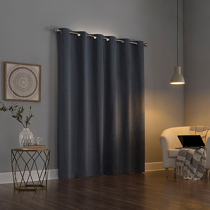 slide 2 of 8, Sun Zero Circa Textured Weave Thermal Blackout Grommet Window Curtain Panel - Storm, 96 in