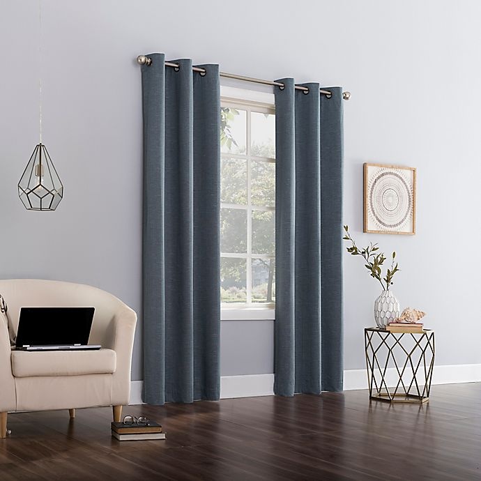 slide 5 of 8, Sun Zero Circa Textured Weave Thermal Blackout Grommet Window Curtain Panel - Storm, 96 in