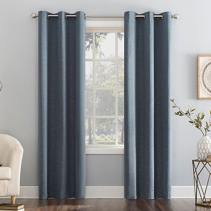 slide 1 of 8, Sun Zero Circa Textured Weave Thermal Blackout Grommet Window Curtain Panel - Storm, 96 in