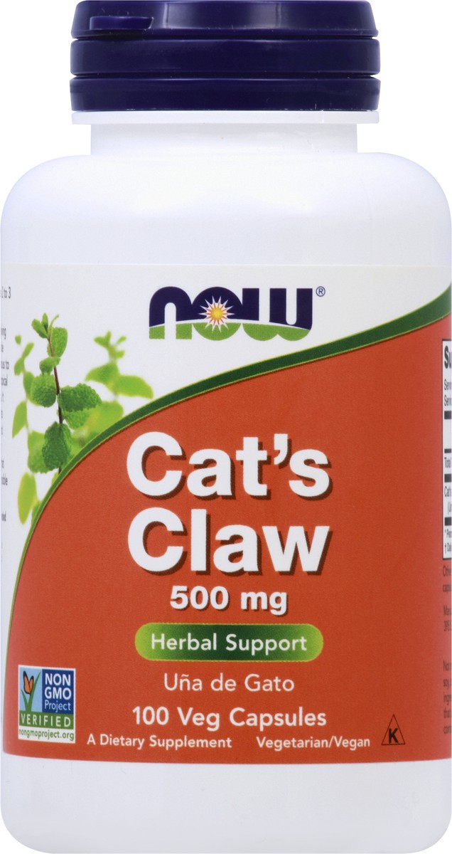 slide 4 of 7, NOW Cat's Claw 500 mg - 100 Veg Capsules, 100 ct