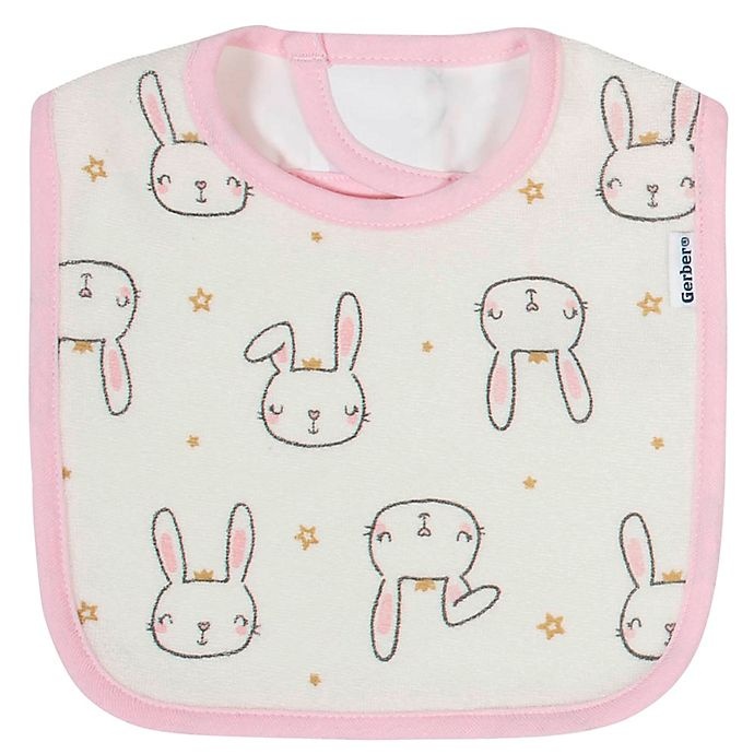 slide 4 of 4, Gerber Princess Bunny Bibs - Pink/Ivory, 3 ct