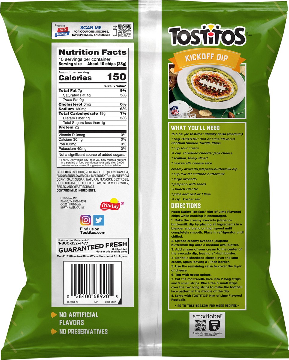 slide 5 of 8, Tostitos Tortilla Chips Hint of Lime Flavored 10 Oz, 10 oz