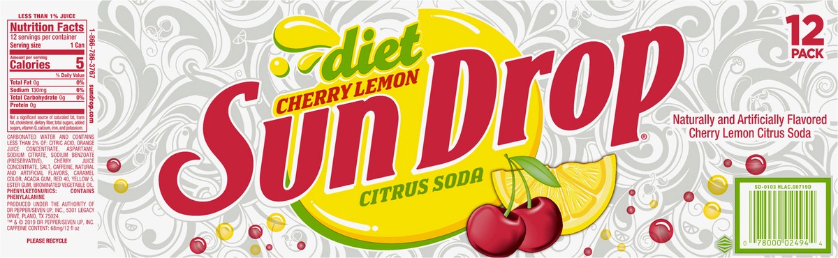 slide 6 of 9, Sun Drop Diet Sun Drop Cherry Lemon - 12 ct; 12 fl oz, 12 ct; 12 fl oz