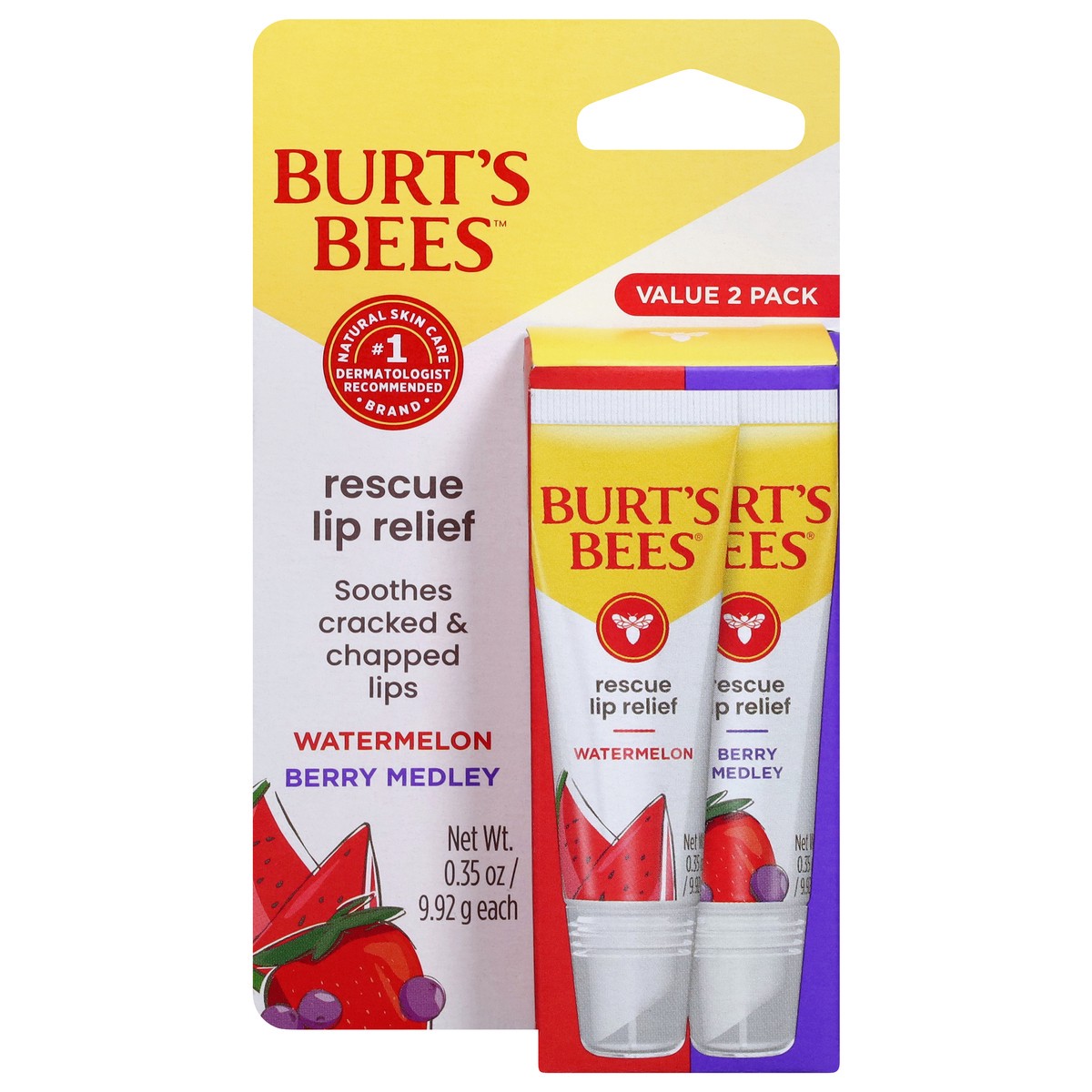 slide 3 of 4, Burt's Bees Lip Relief Wtrmln Brry Mdly, 2 ct