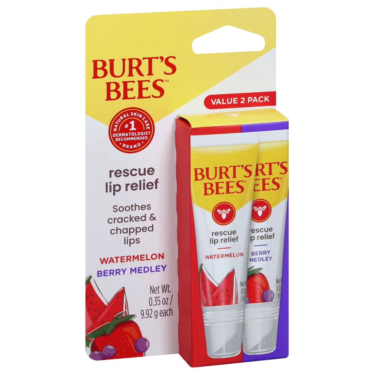 slide 2 of 4, Burt's Bees Lip Relief Wtrmln Brry Mdly, 2 ct