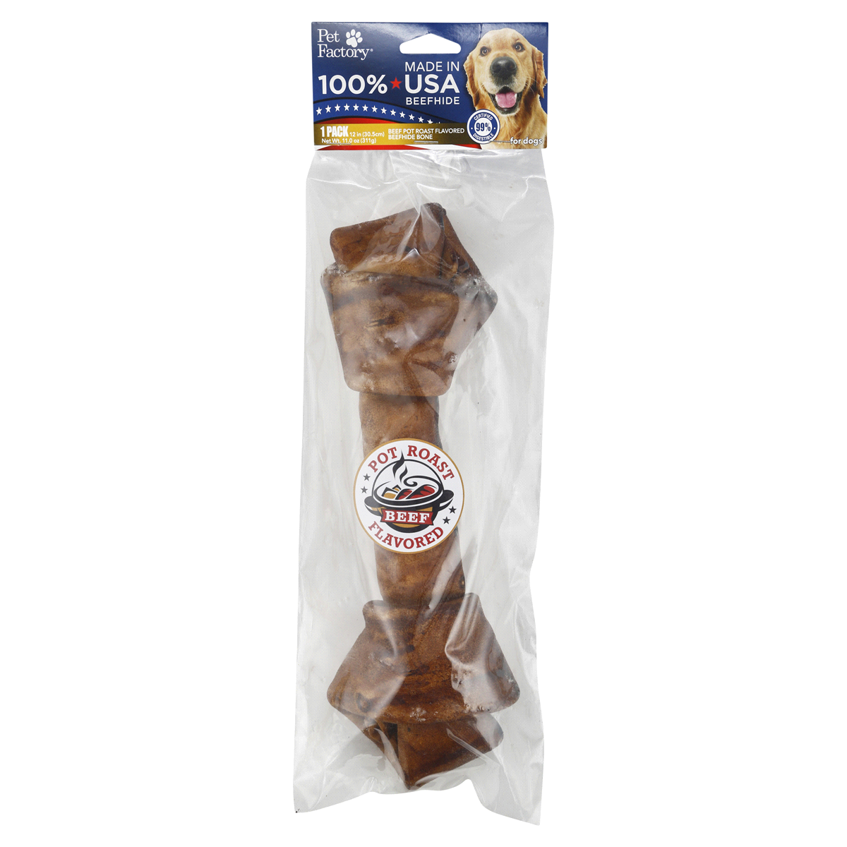 slide 1 of 5, Pet Factory Premium Flavored Beefhide Bone, Beef Pot Roast Flavored, 1 ct