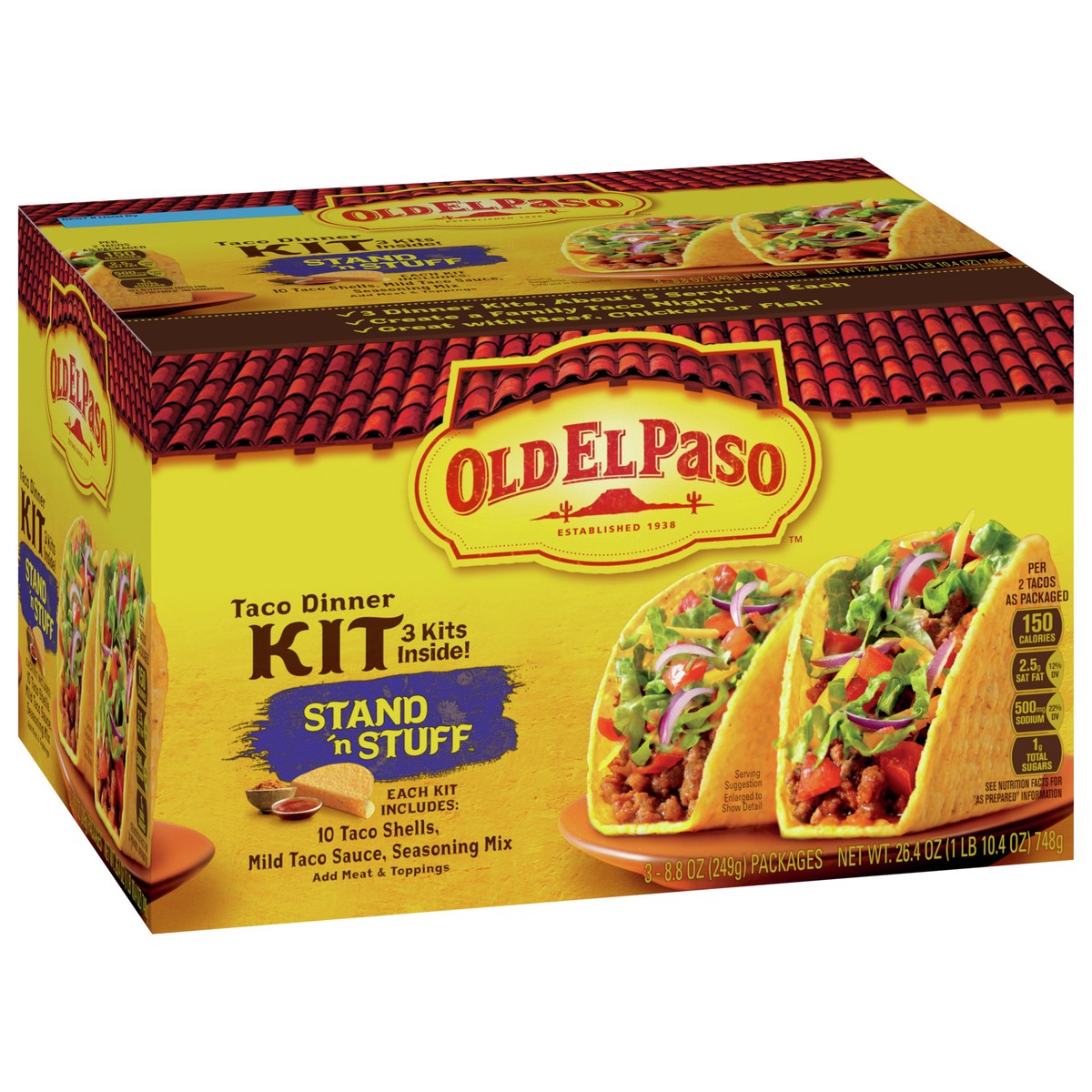 slide 7 of 13, Old El Paso Stand 'N Stuff Taco Dinner Kit with Taco Shells, Taco Sauce, and Seasoning Mix, 3 Pack, 26.4 oz, 3 ct