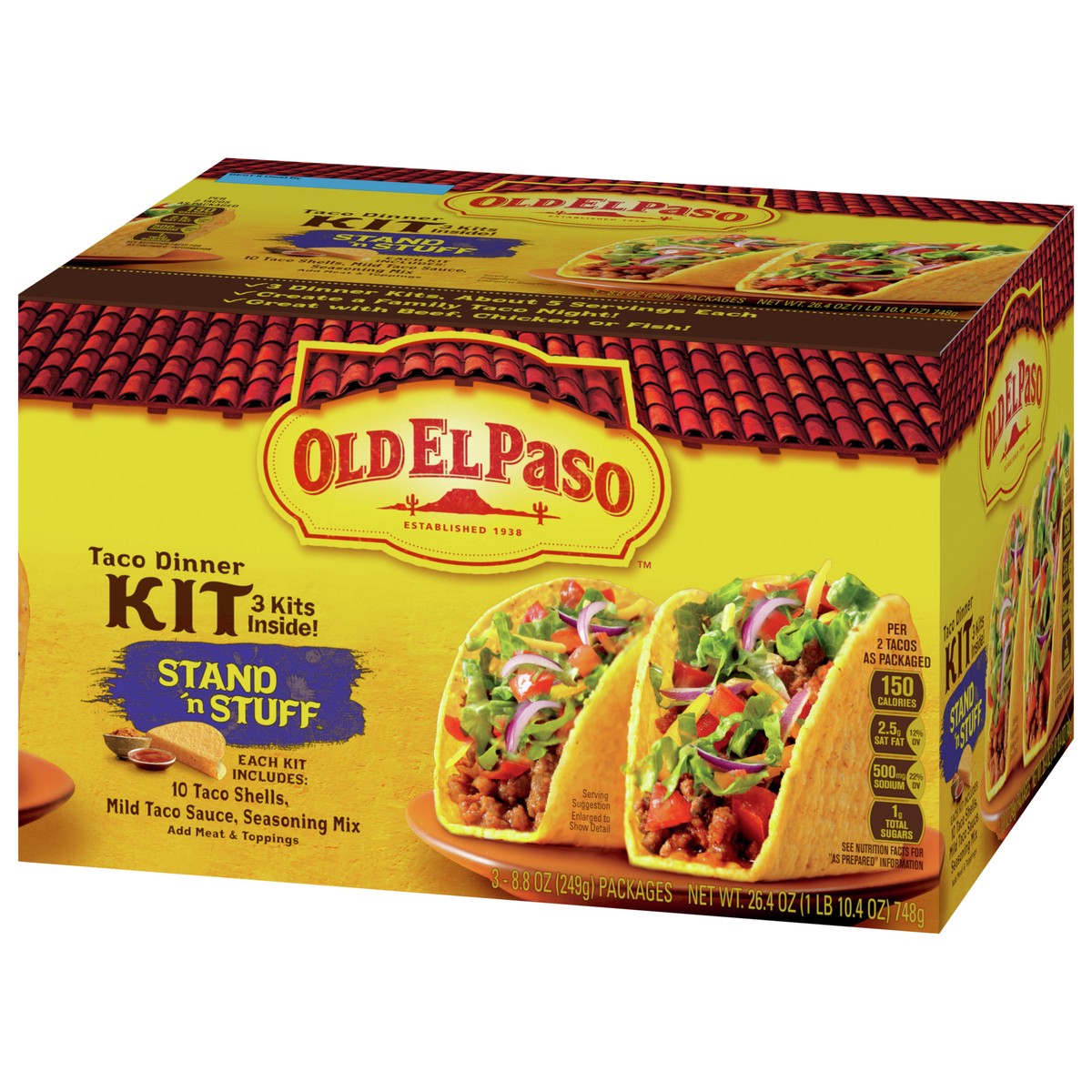 slide 4 of 13, Old El Paso Stand 'N Stuff Taco Dinner Kit with Taco Shells, Taco Sauce, and Seasoning Mix, 3 Pack, 26.4 oz, 3 ct