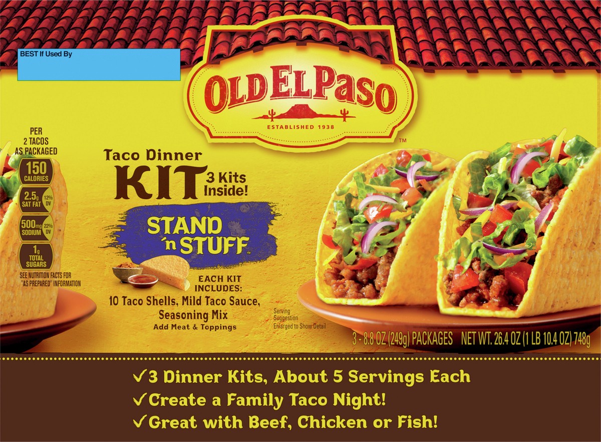 slide 8 of 13, Old El Paso Stand 'N Stuff Taco Dinner Kit with Taco Shells, Taco Sauce, and Seasoning Mix, 3 Pack, 26.4 oz, 3 ct