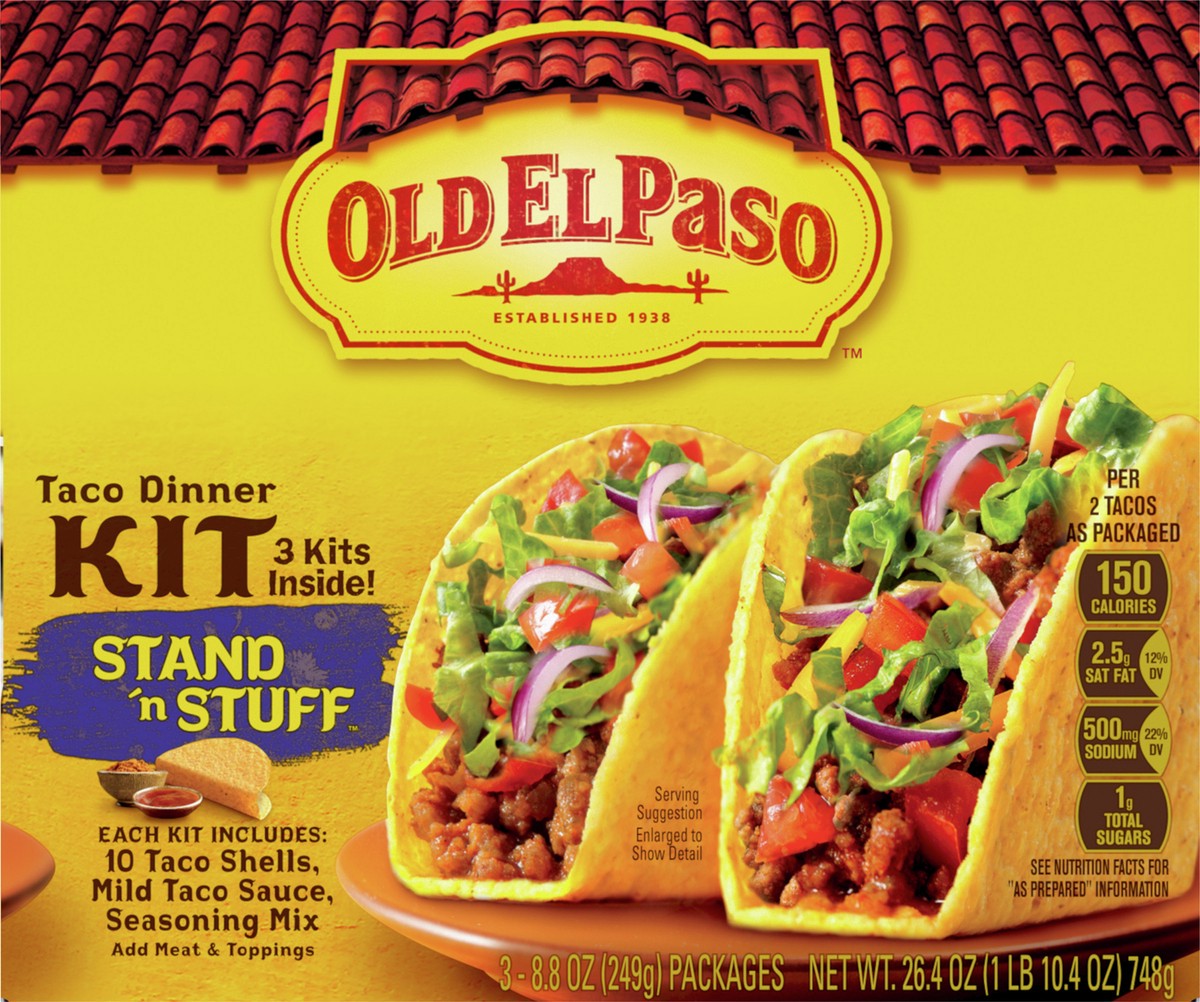 slide 5 of 13, Old El Paso Stand 'N Stuff Taco Dinner Kit with Taco Shells, Taco Sauce, and Seasoning Mix, 3 Pack, 26.4 oz, 3 ct