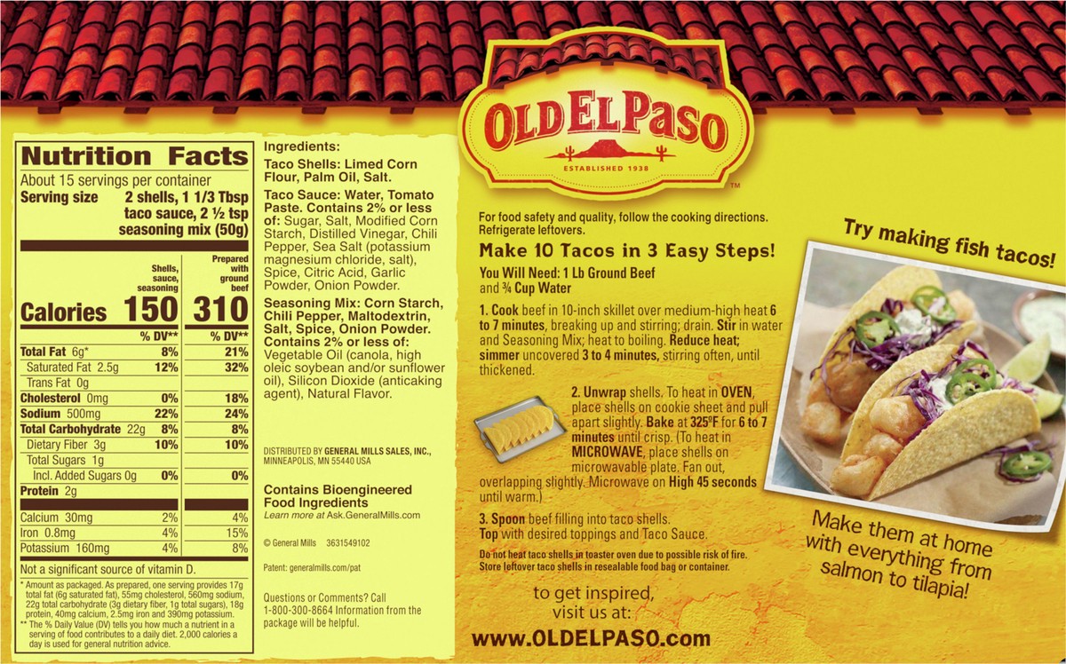 slide 13 of 13, Old El Paso Stand 'N Stuff Taco Dinner Kit with Taco Shells, Taco Sauce, and Seasoning Mix, 3 Pack, 26.4 oz, 3 ct