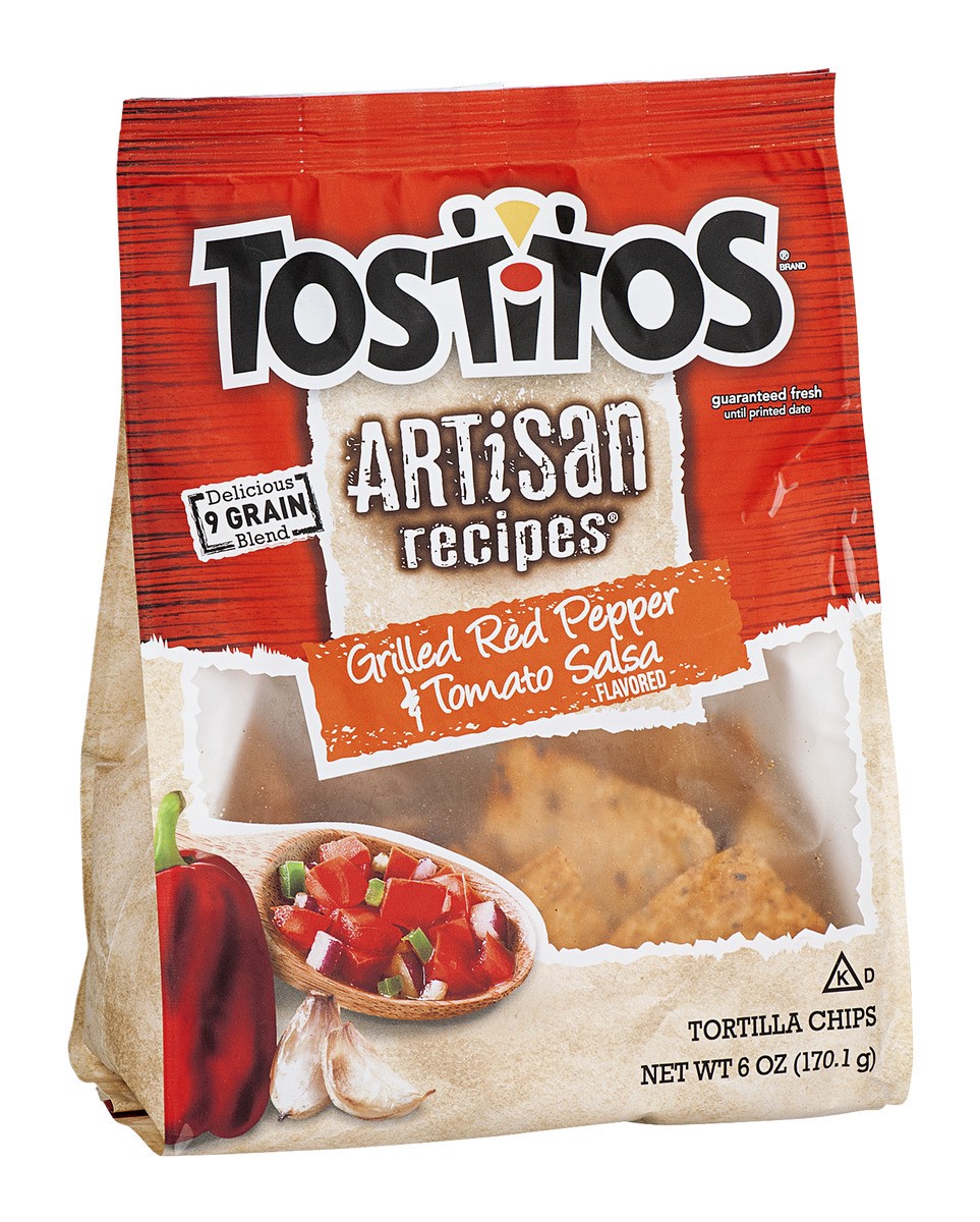 slide 2 of 7, Tostitos Artisan Recipe Grilled Red Pepper &Tomato Salsa Tortilla Chips 6 Ounce Plastic Bag, 6 oz