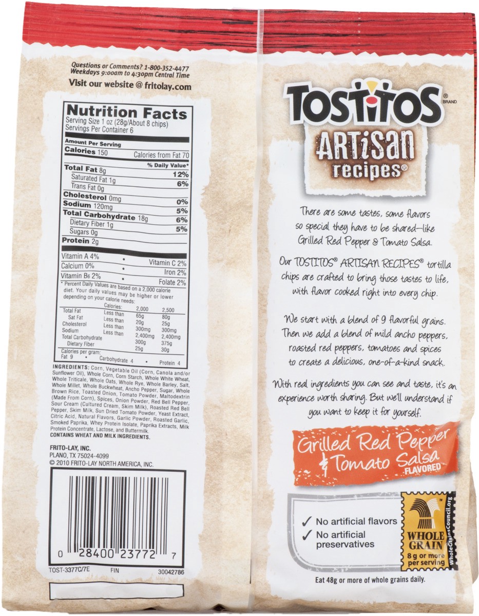 slide 7 of 7, Tostitos Artisan Recipe Grilled Red Pepper &Tomato Salsa Tortilla Chips 6 Ounce Plastic Bag, 6 oz