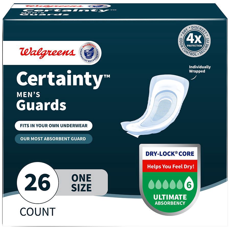 slide 1 of 5, Walgreens Incontinence Guards for Men, Ultimate Absorbency, 26 ct