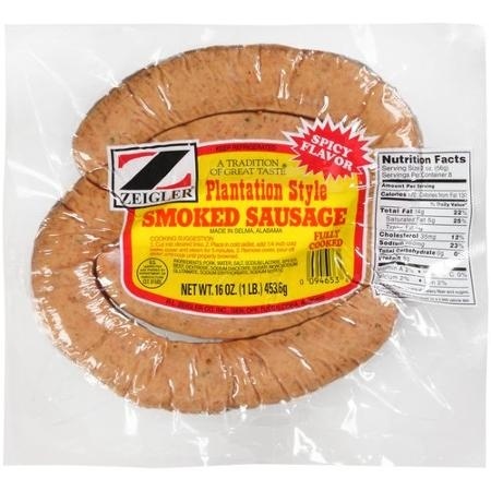 slide 1 of 1, Zeigler Plantation Style Smoked Sausage, 14 oz