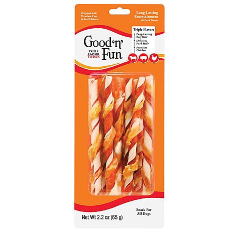 slide 1 of 1, Good 'n' Fun Triple Flavor Twists Rawhide For Dogs 10 Count Pack - 2.2 Oz, 2.2 oz
