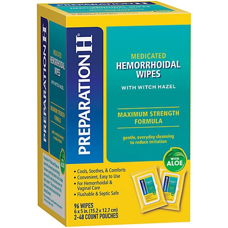 slide 1 of 1, Preparation H Flushable Medicated Hemorrhoidal Wipes Pouch Maximum Strength Relief, 96 ct