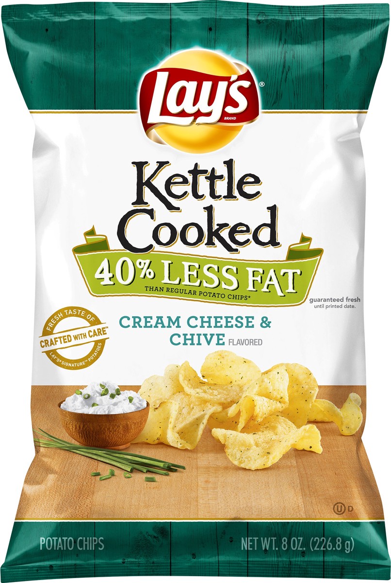 slide 4 of 5, Lay's Kettle Cooked Cream Cheese & Chive Flavored Potato Chips, 8 oz