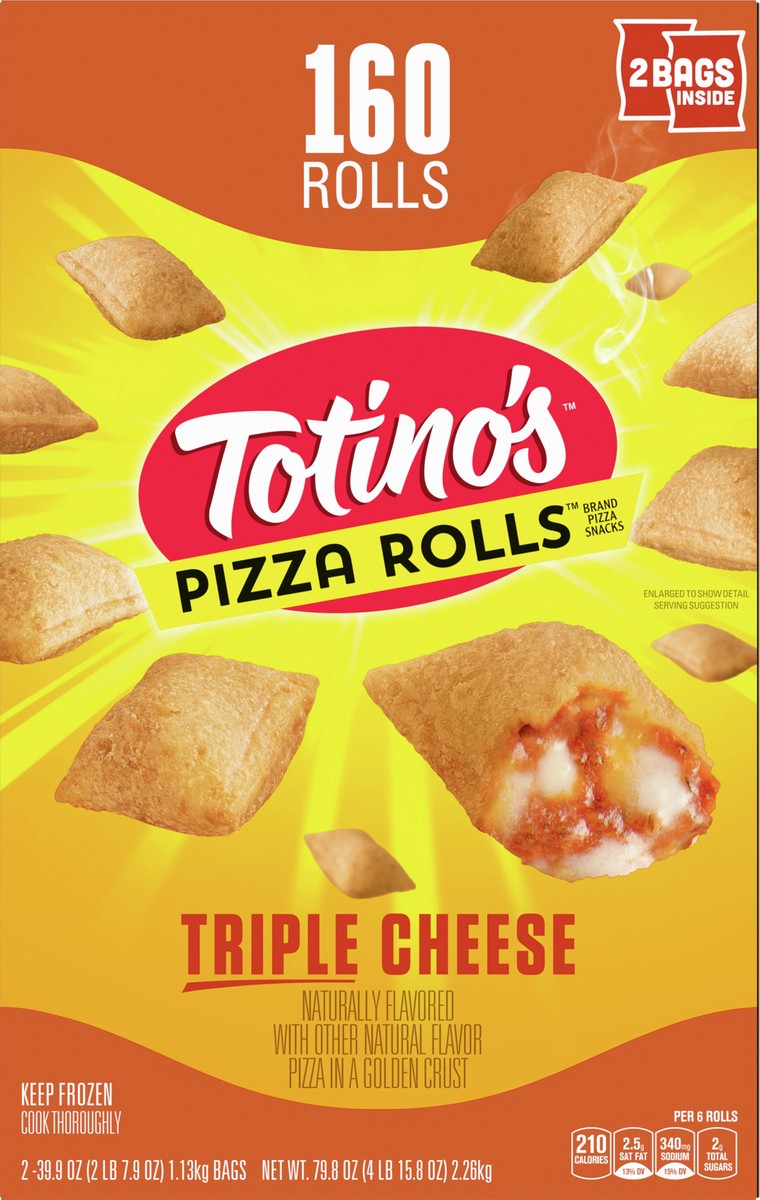 slide 7 of 9, Totino's Pizza Rolls, Triple Cheese, 160 Rolls, 79.8 oz Bag, 2 ct