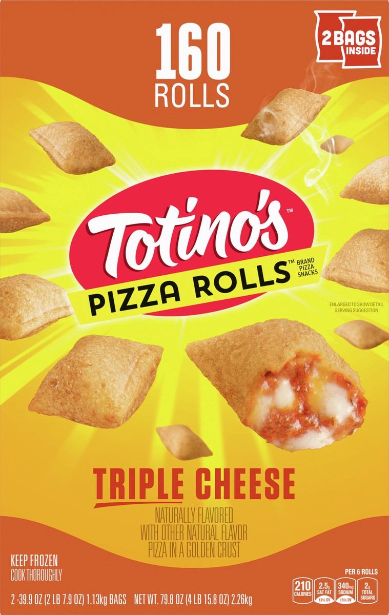 slide 4 of 9, Totino's Pizza Rolls, Triple Cheese, 160 Rolls, 79.8 oz Bag, 2 ct