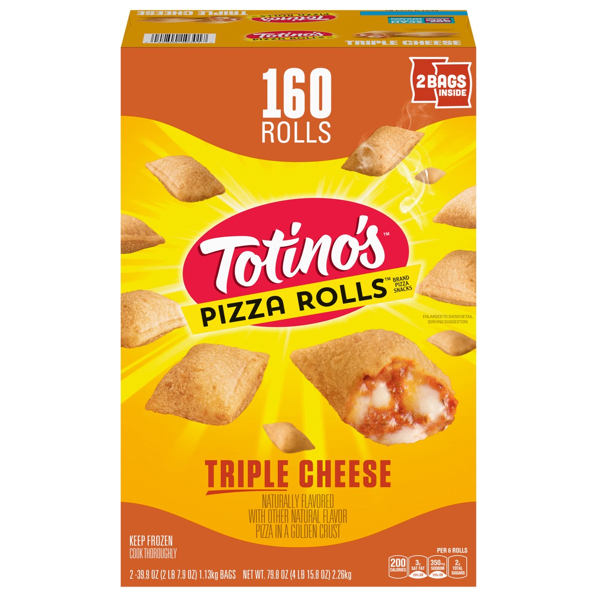 slide 1 of 9, Totino's Pizza Rolls, Triple Cheese, 160 Rolls, 79.8 oz Bag, 2 ct