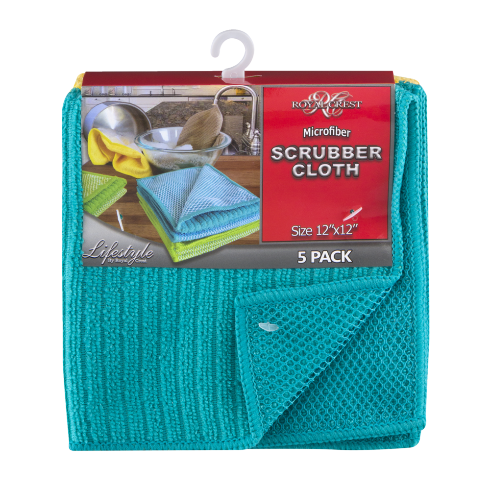 slide 1 of 1, Royal Crest Microfiber Scrubber Cloth 12"X12", 5 ct