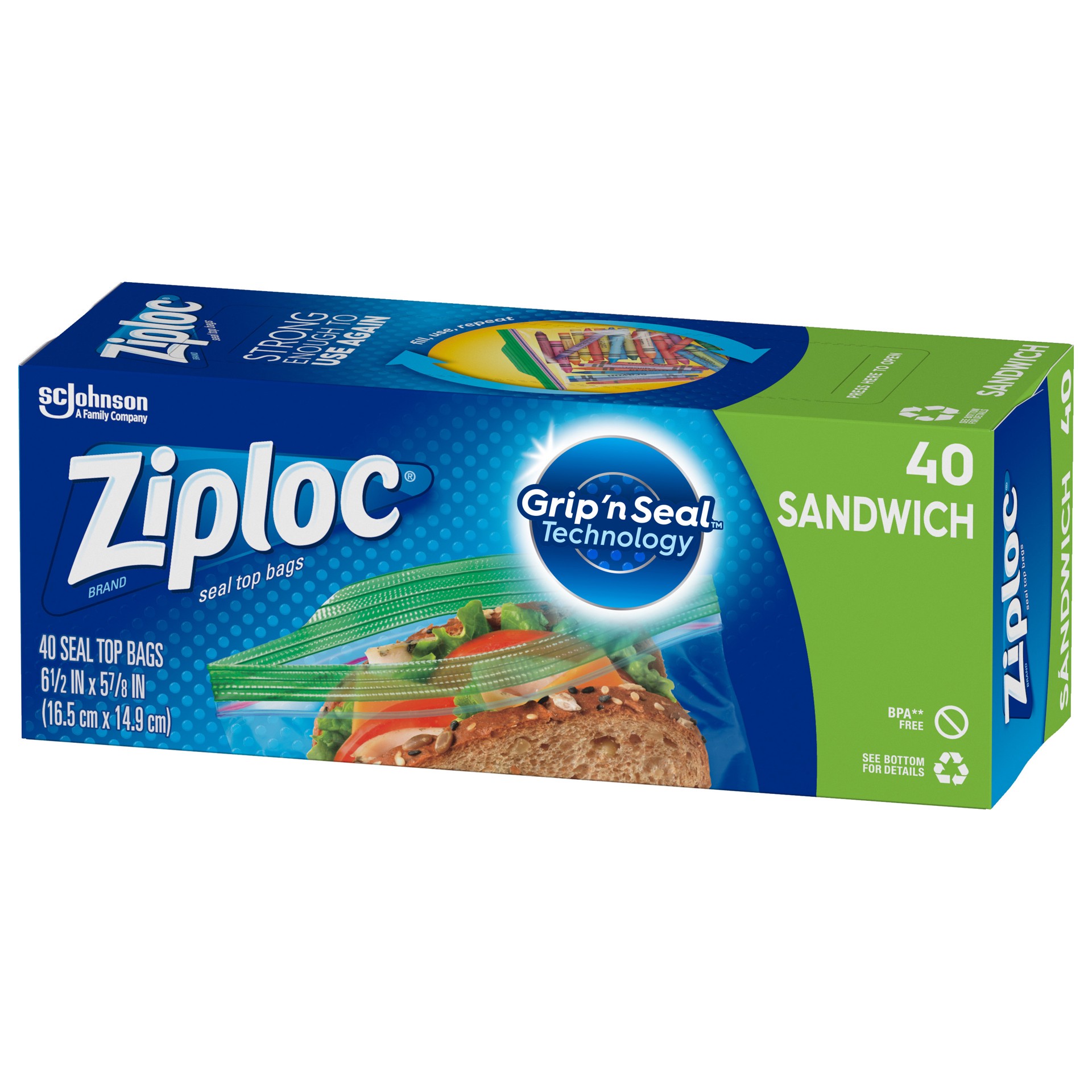 slide 5 of 5, Ziploc Brand Seal Top Sandwich Bags, Plastic Sandwich Bags, 40 Count, 40 ct