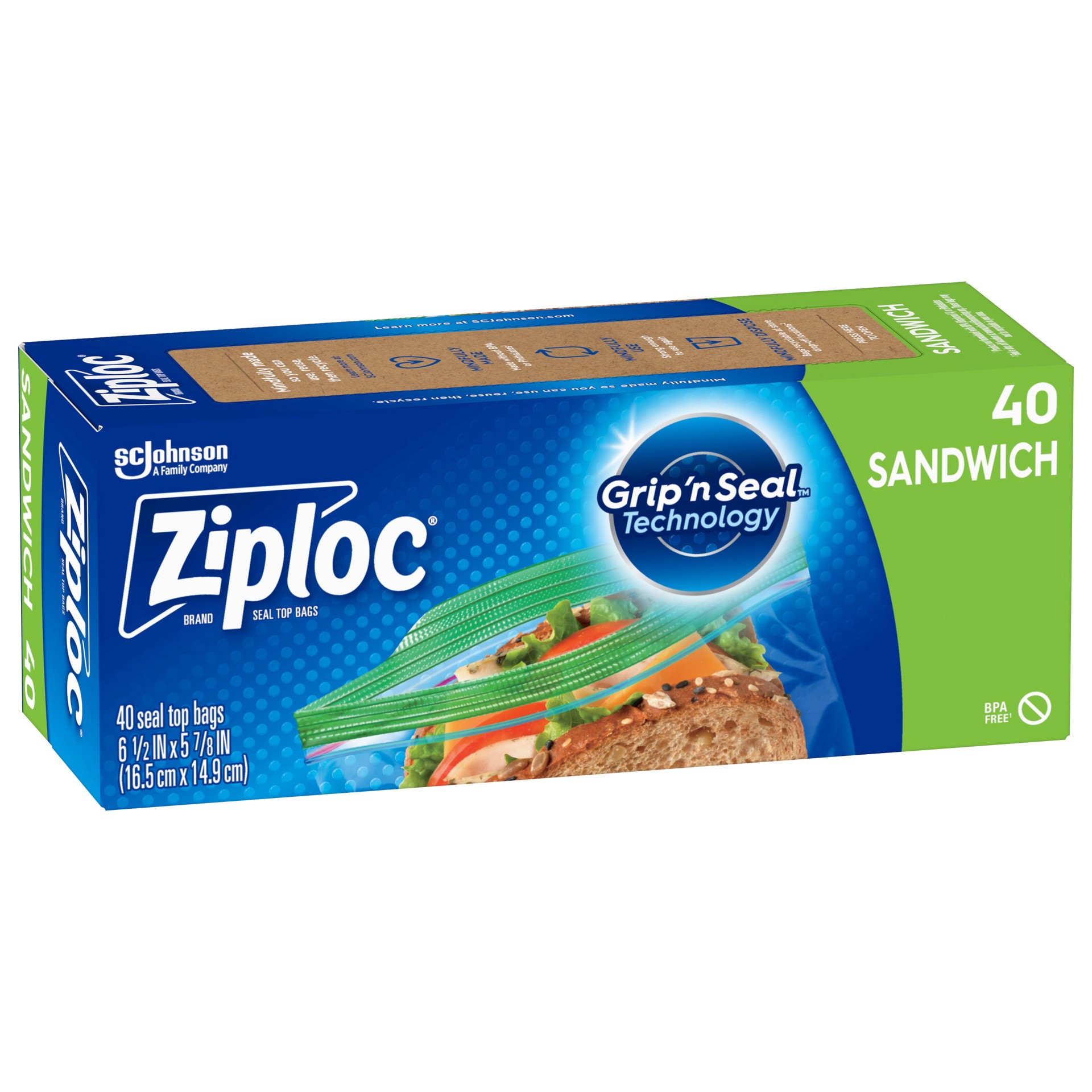 slide 4 of 5, Ziploc Brand Seal Top Sandwich Bags, Plastic Sandwich Bags, 40 Count, 40 ct