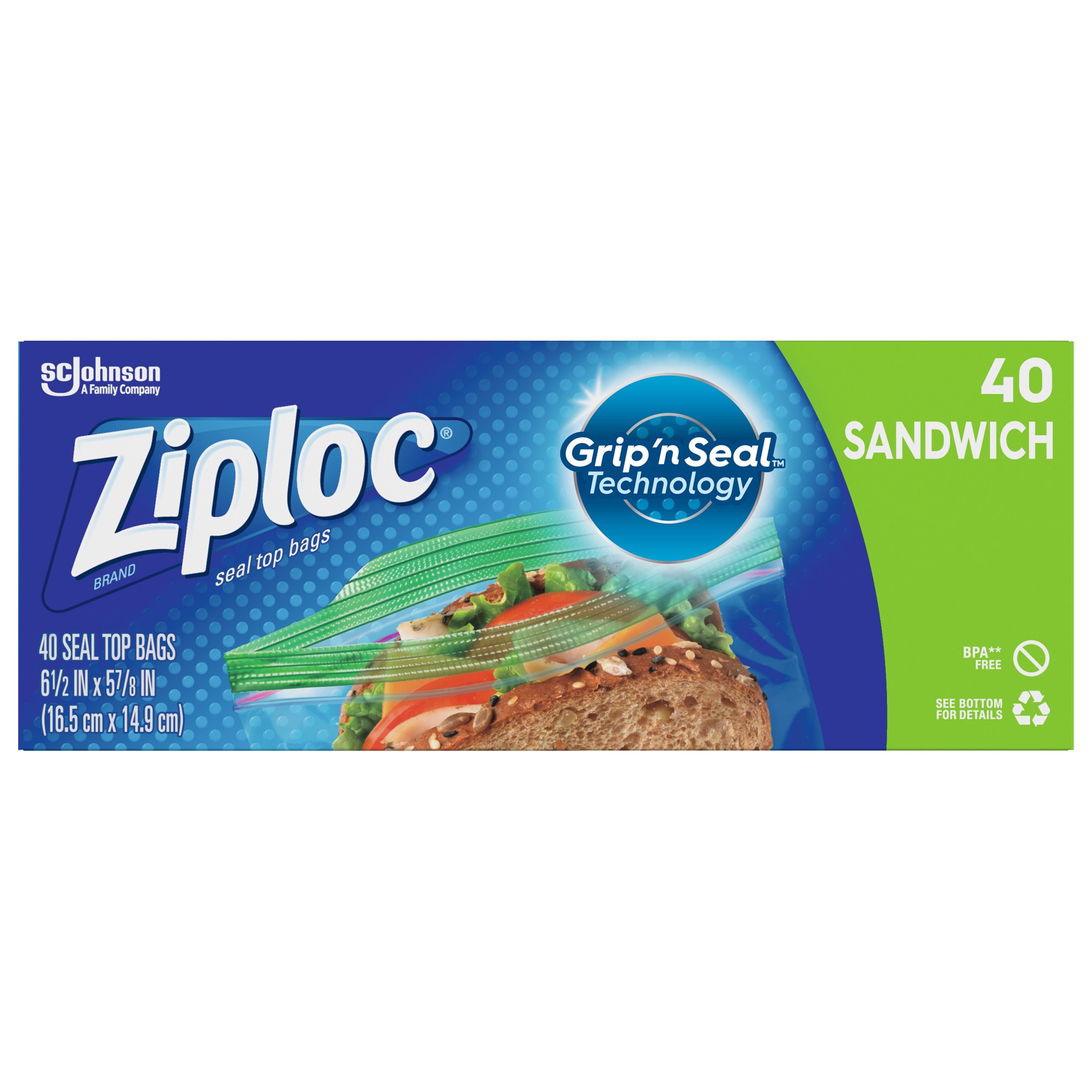 slide 1 of 5, Ziploc Brand Seal Top Sandwich Bags, Plastic Sandwich Bags, 40 Count, 40 ct
