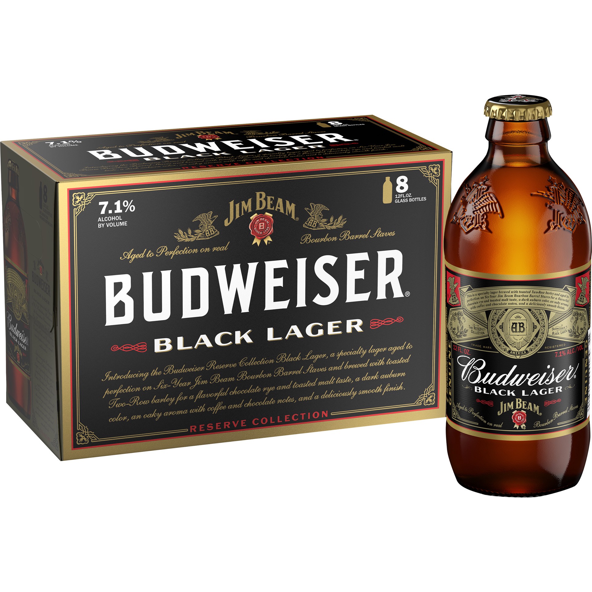 slide 1 of 5, Budweiser Black Lager, 8 Pack 12 fl. oz. Bottles, 7.1% ABV, 8 ct; 12 oz