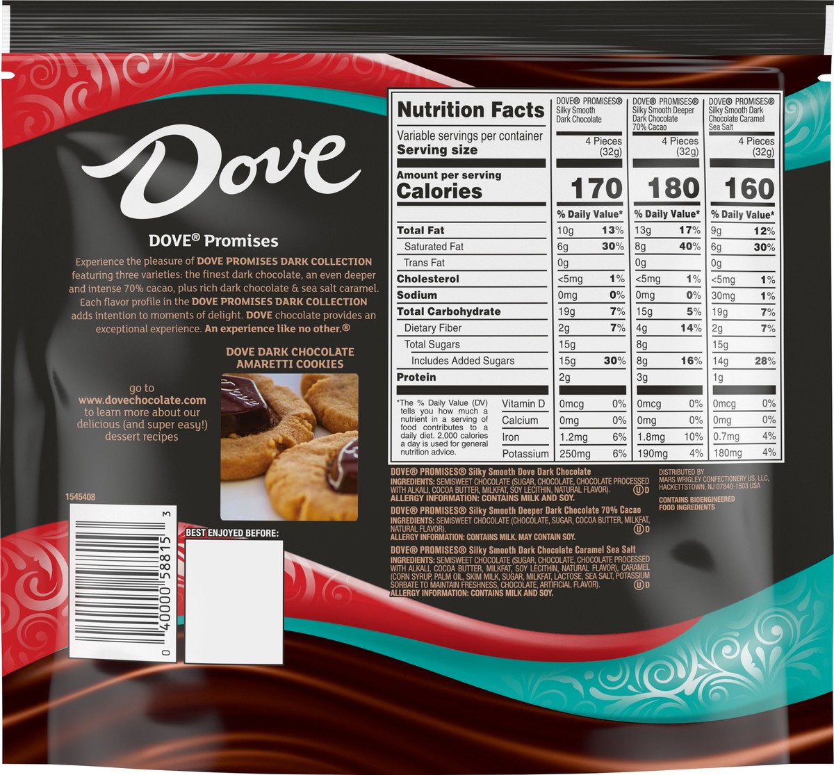 slide 3 of 9, DOVE PROMISES Dark Chocolate Candy Assortment, 13.5 oz Resealable Bag, 13.5 oz