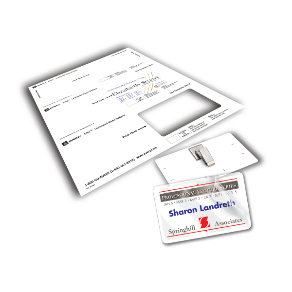 slide 2 of 4, Avery® Customizable Self-Laminating Name Badges, 5362, 2.25"" x 3.5"", White, 30 Name Tags With Clips, 30 ct