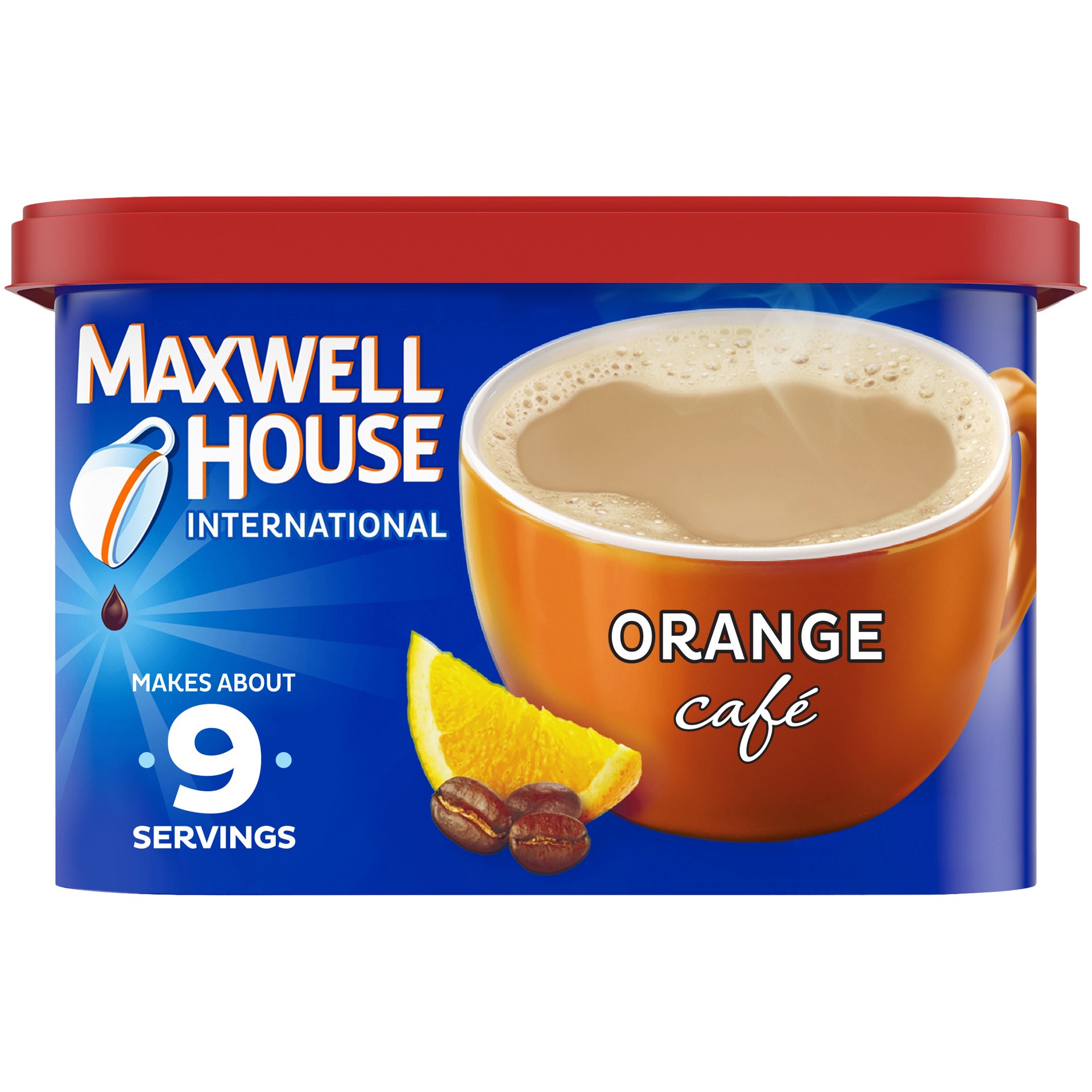 slide 1 of 9, Maxwell House Orange Café-Style Instant Coffee Beverage Mix, 9.3 oz. Canister, 9.3 oz