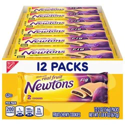 Newtons Fig Bars, Soft Fruit Chewy Cookies, 12 Snack Packs (2 Cookies Per Pack)