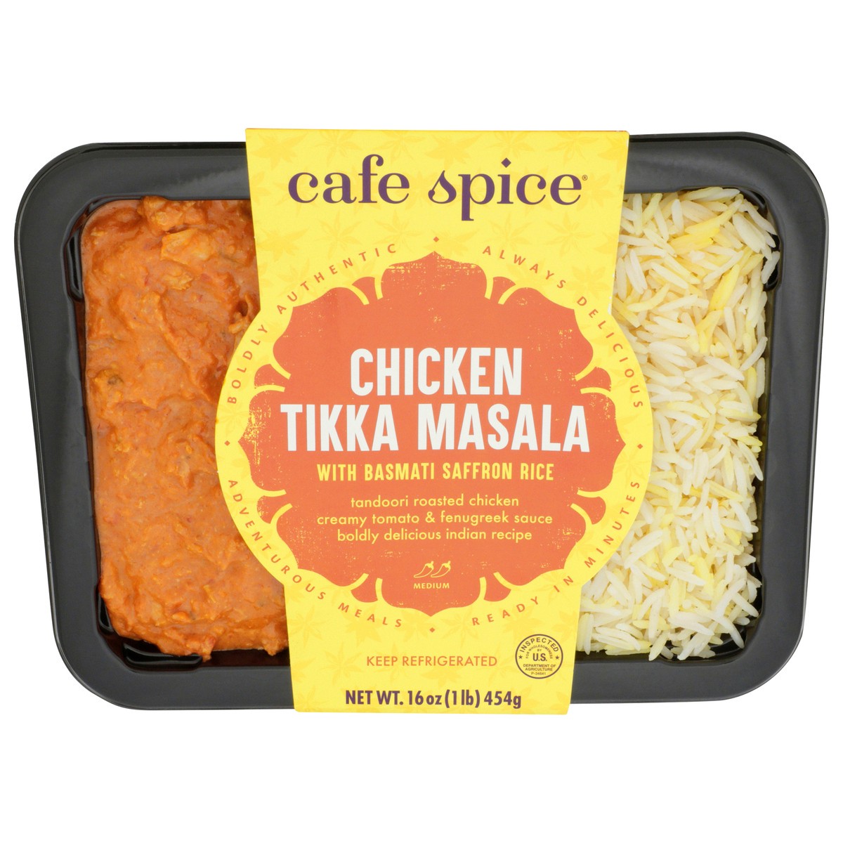 slide 1 of 7, Café Spice Chicken Tikka Masala with Saffron Rice, 16 oz