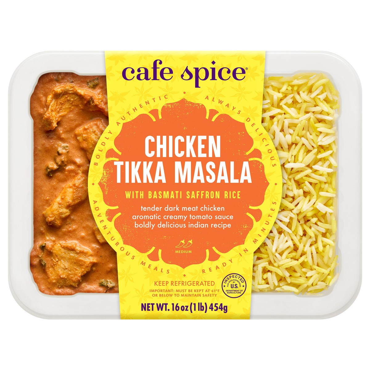 slide 1 of 7, Café Spice Chicken Tikka Masala with Saffron Rice, 16 oz