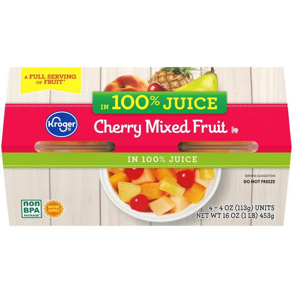 slide 2 of 4, Kroger Cherry Mixed Fruit Cups 4 Count, 16 oz