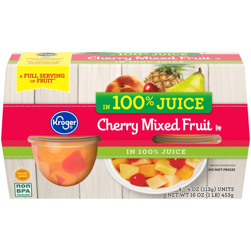 slide 1 of 4, Kroger Cherry Mixed Fruit Cups 4 Count, 16 oz