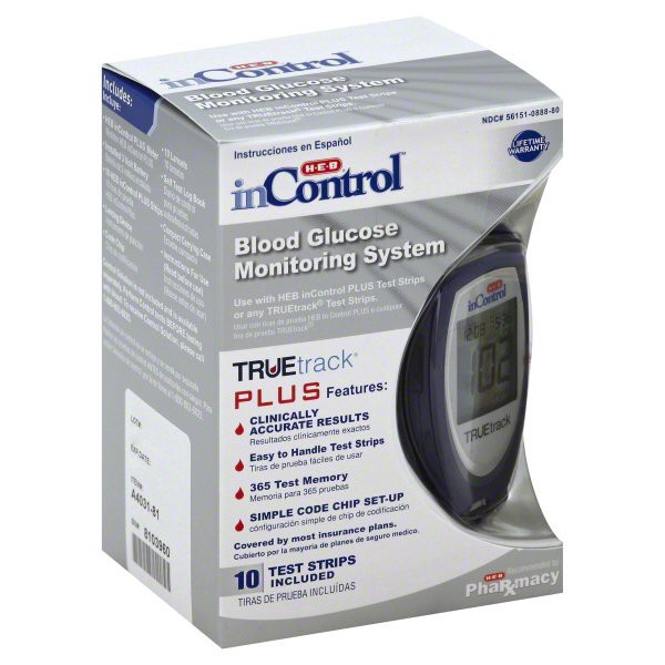slide 1 of 1, H-E-B InControl Plus TRUEtrack Blood Glucose Monitoring Starter Kit, 1 ct
