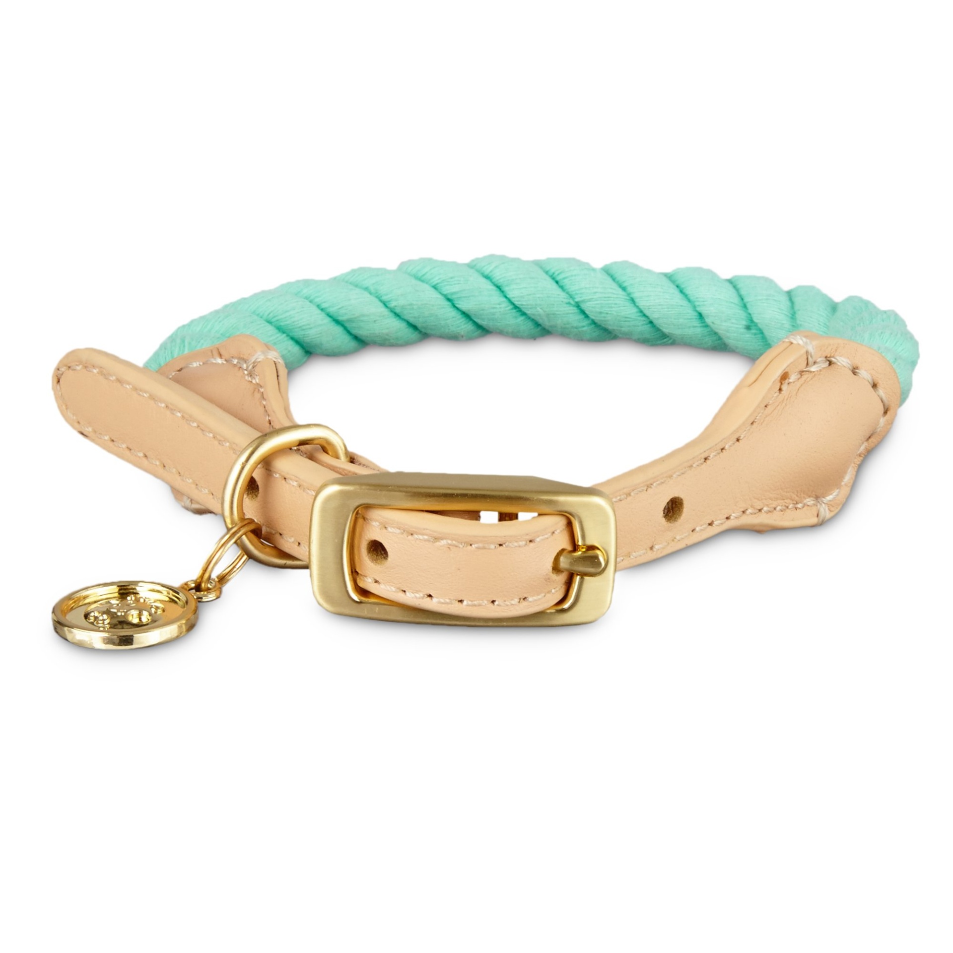 slide 1 of 1, Bond & Co. Turquoise & Buff Rope Collar, SM