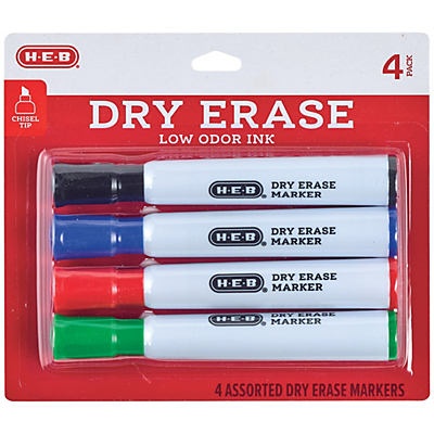 slide 1 of 1, H-E-B Assorted Chisel Dry Erase Markers, 4 ct