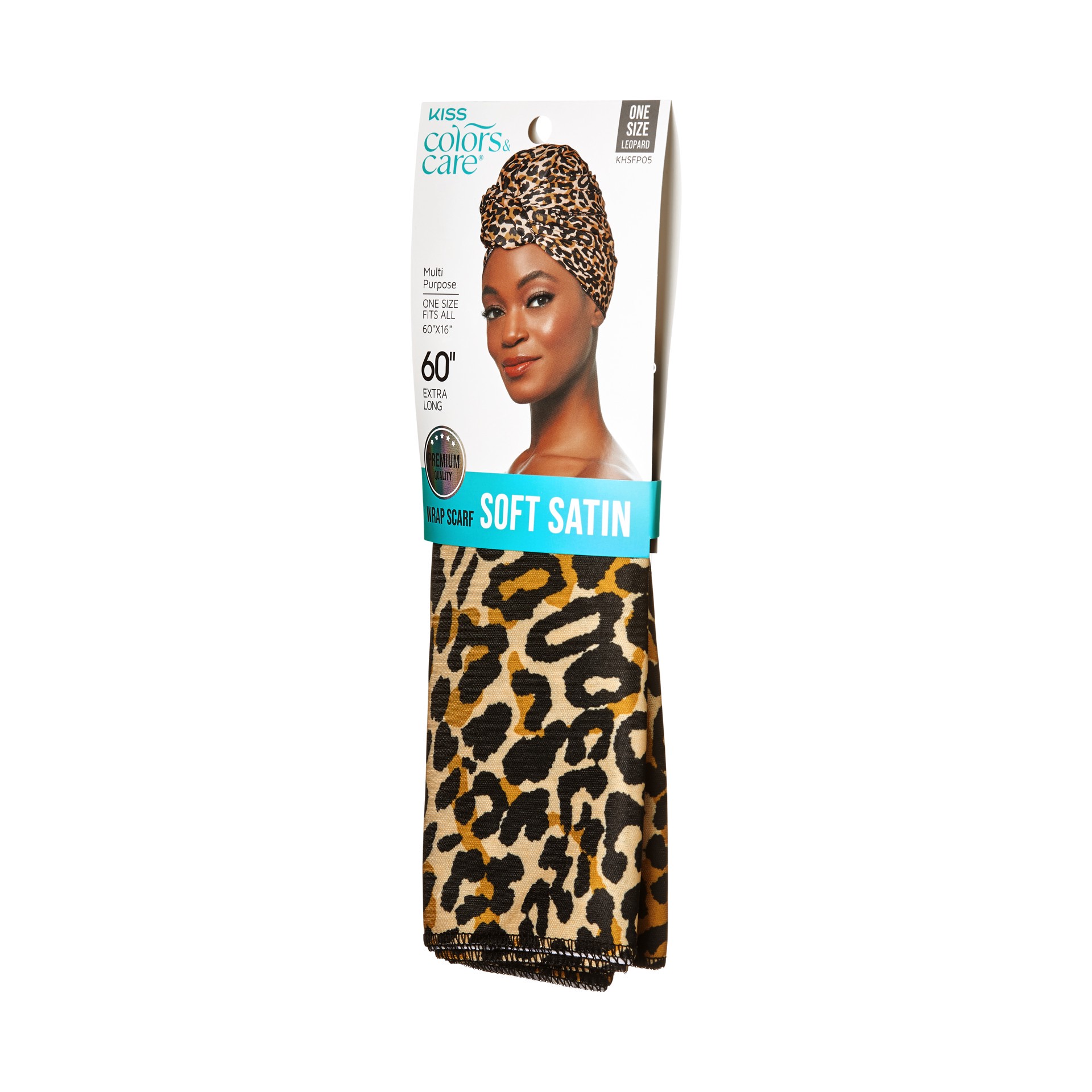 slide 5 of 5, KISS COLORS & CARE KISS Premium Soft Satin Wrap Scarf 60" Extra-Long, Leopard, 1 Count, 1 ct