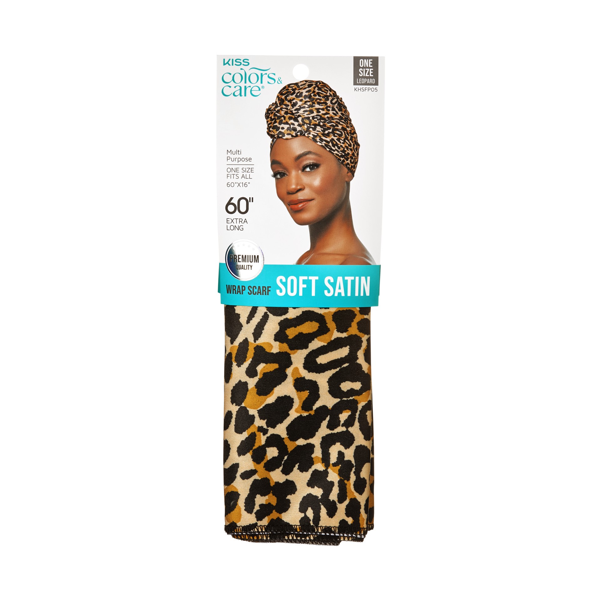 slide 1 of 5, KISS COLORS & CARE KISS Premium Soft Satin Wrap Scarf 60" Extra-Long, Leopard, 1 Count, 1 ct