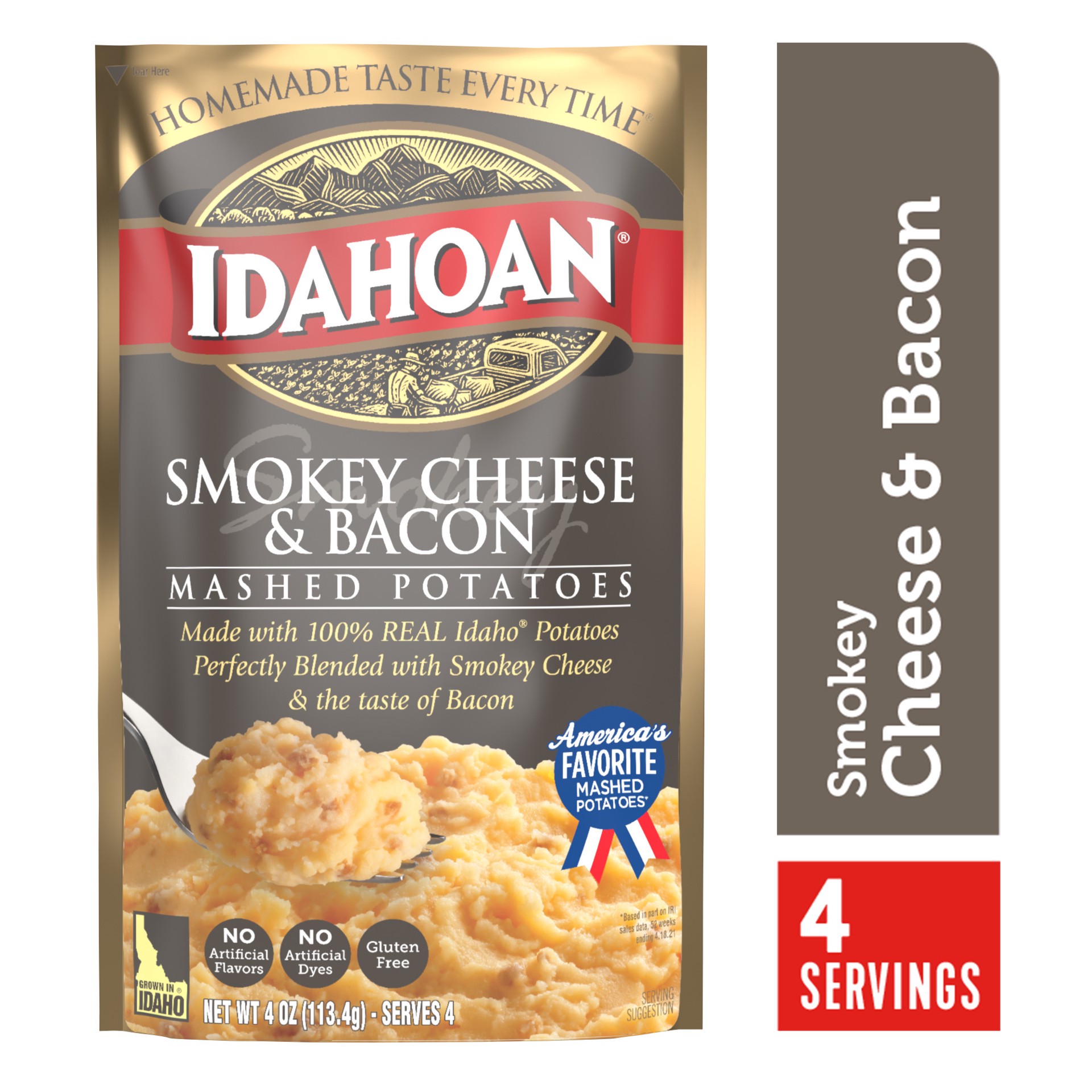 slide 1 of 9, Idahoan Smokey Cheese & Bacon Mashed Potatoes, 4 oz