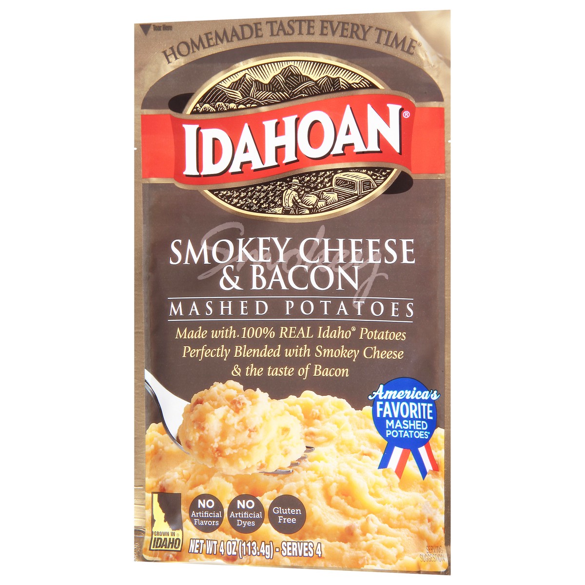 slide 6 of 9, Idahoan Smokey Cheese & Bacon Mashed Potatoes 4 oz, 4 oz