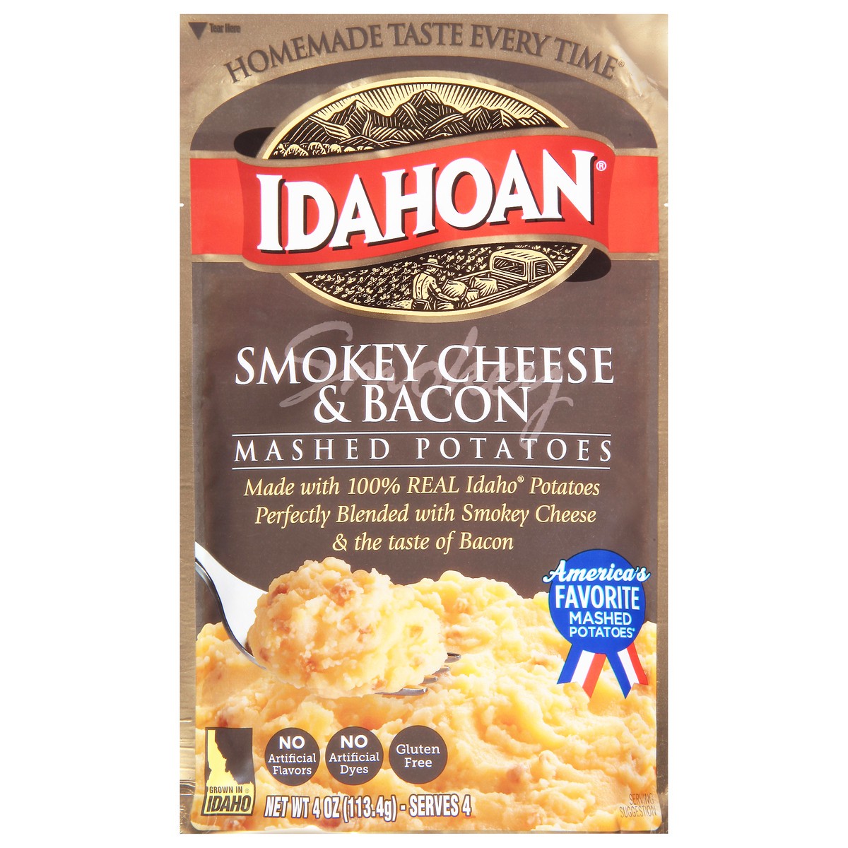 slide 1 of 9, Idahoan Smokey Cheese & Bacon Mashed Potatoes 4 oz, 4 oz