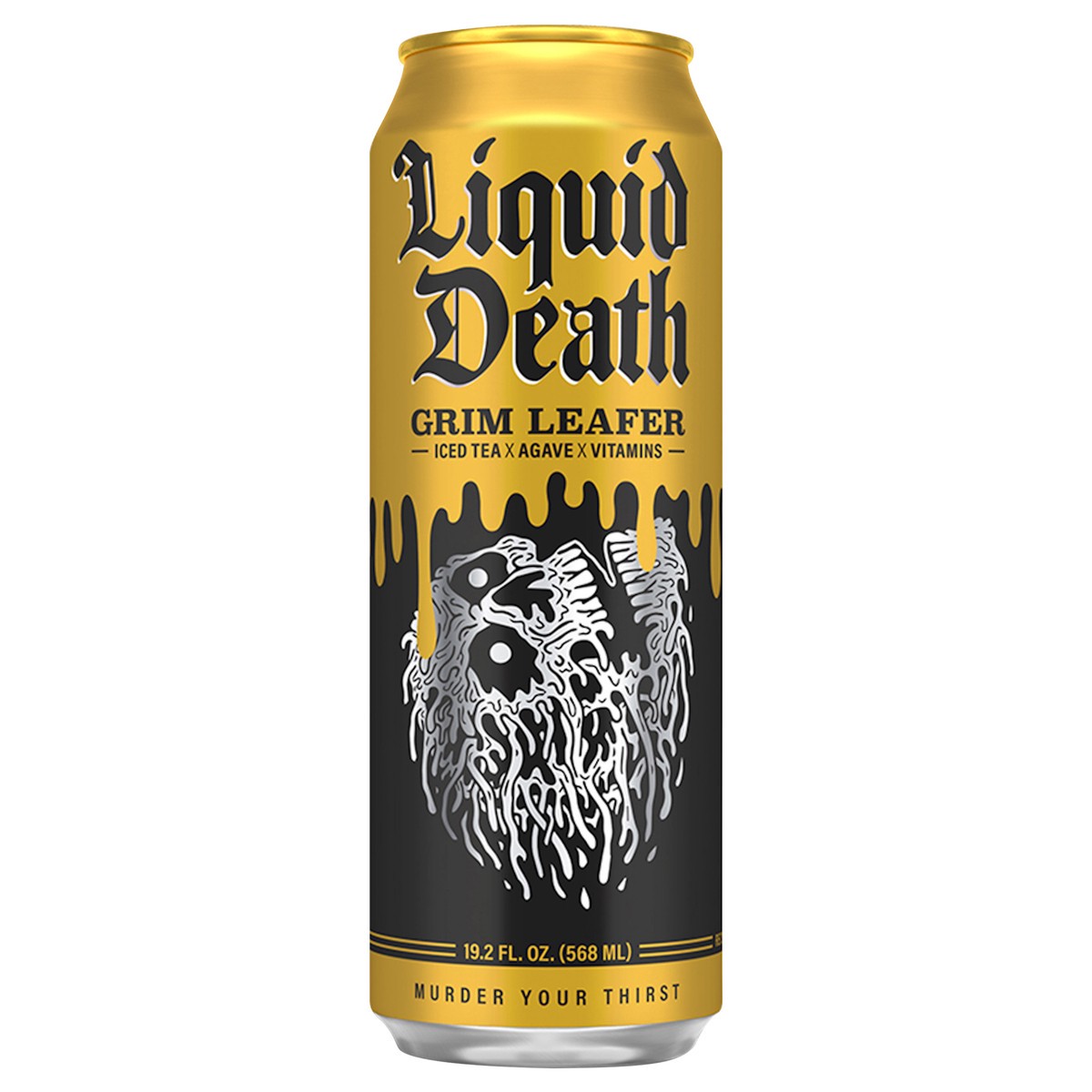 slide 1 of 1, Liquid Death Iced Black Tea, Grim Leafer (Sweet Tea) 19.2 oz King Size Can, 19.20 fl oz