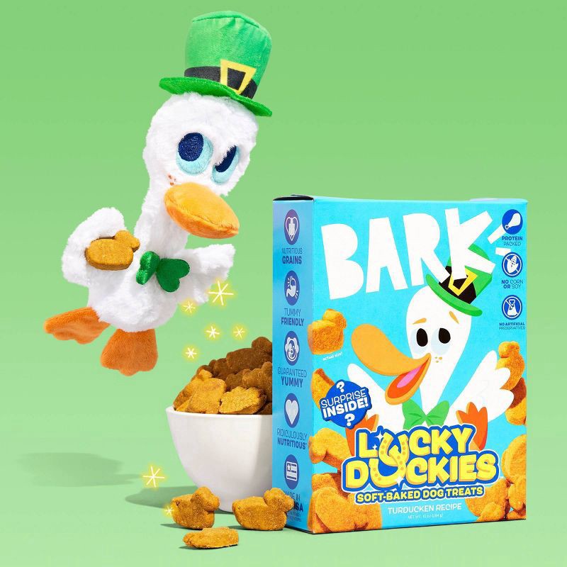 slide 3 of 7, BARK Snack Pack Lucky McDuck Dog Plush Toy, 1 ct