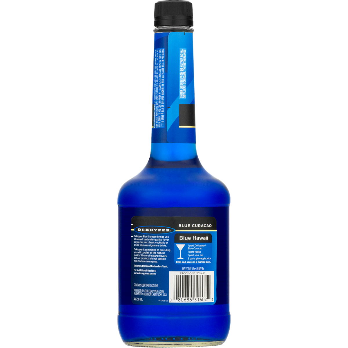 slide 2 of 2, DeKuyper Blue Curacao, 750 ml